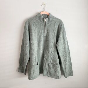 100% Lambs Wool Jones New York Women’s Light Green Zip-Up Sweater